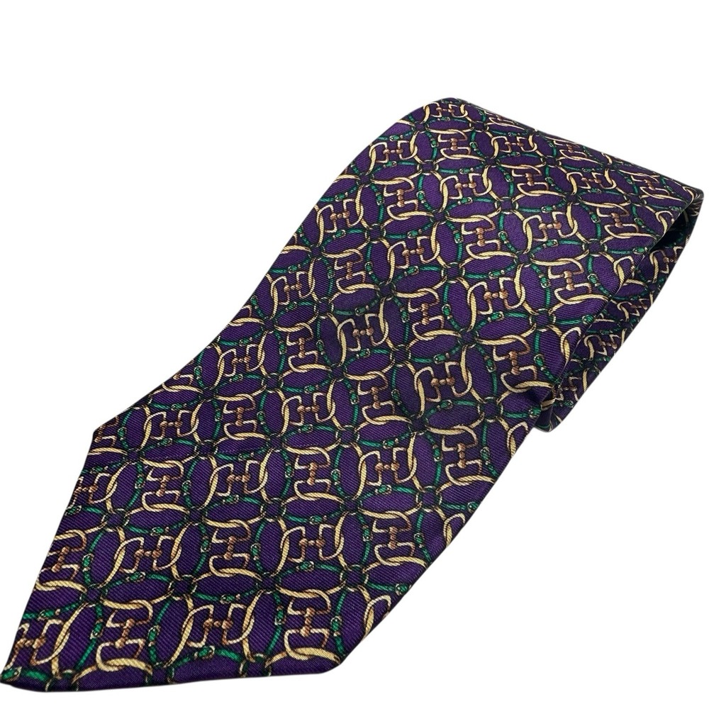 Brooks Brothers Makers Mens Tie Silk Purple Gold‎ Chain Eye Links USA Vintage